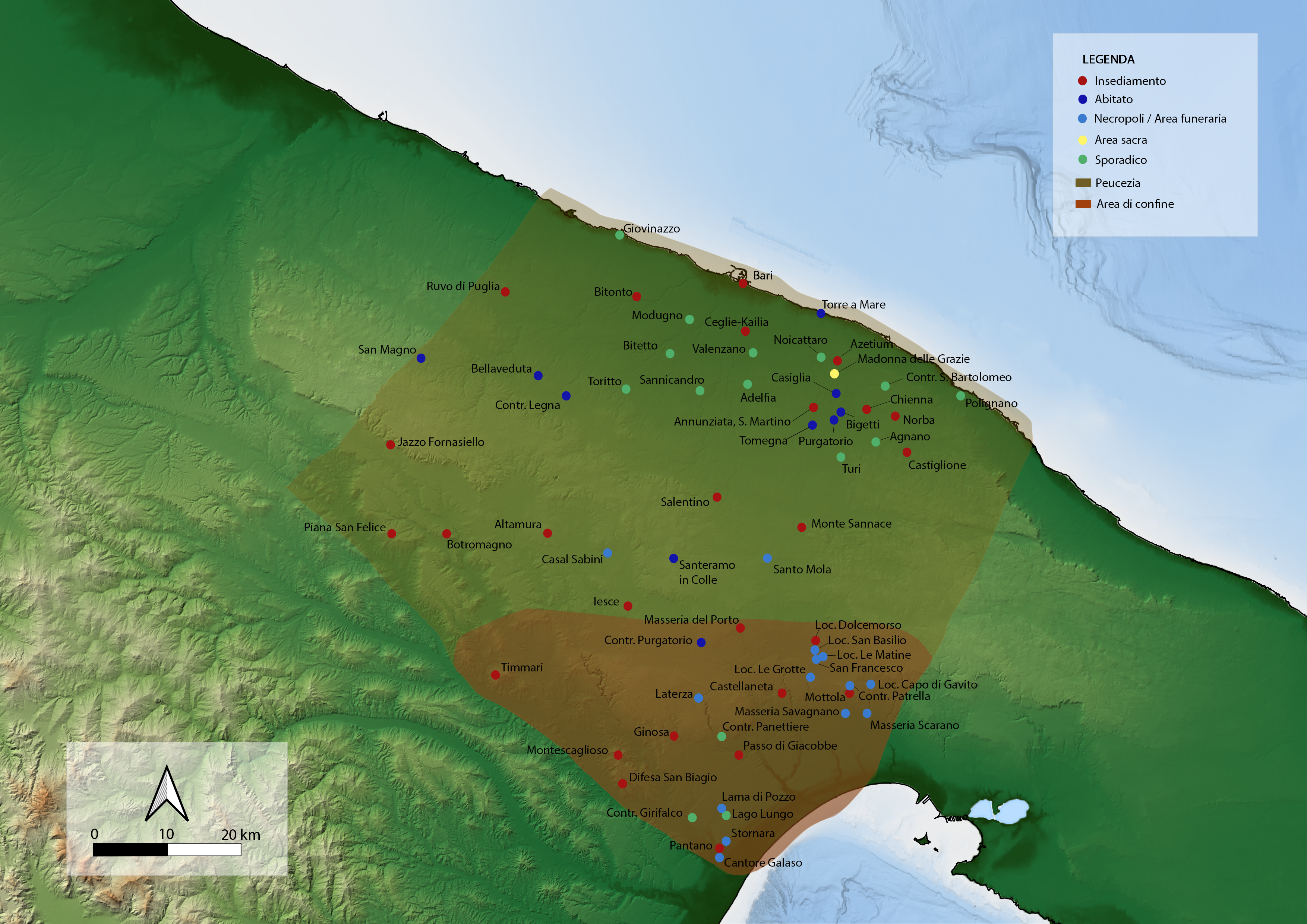 Tipologia dei rinvenimenti nei siti della Peucezia